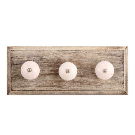 White and Pink Crackle Ceramic Wooden Hooks